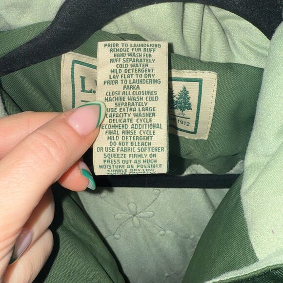 LL Bean Women's Gore-Tex Goose Down Hooded Fur Parka Coat - Forest Green XL - Picture 15 of 16